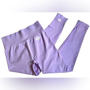 Nylon High Waisted Power Seamless Workout Breathable Ankle Leggings Lilac Size L